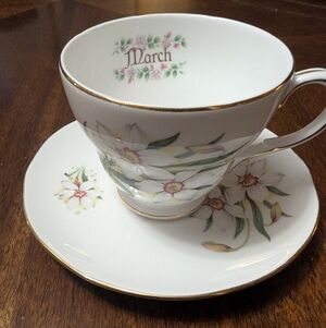 Royal Winchester March Floral White and Gold Bone China Teacup with Saucer